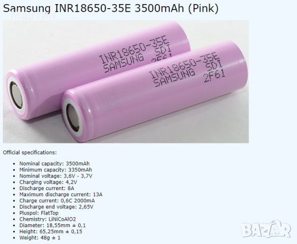 Батерия 18650 Samsung 3500mah 10A литиево йонна - НОВА, снимка 5 - Друга електроника - 43982340