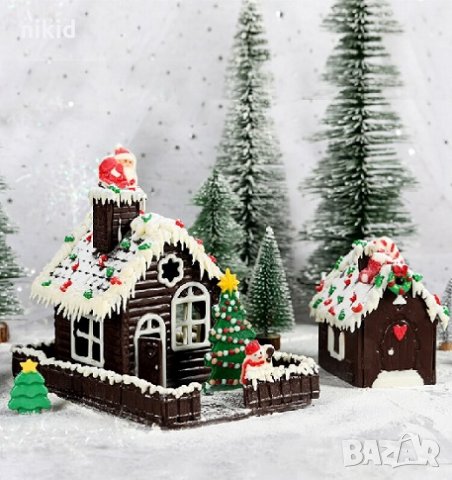 3 части 3d шоколадова Коледна къща къщичка Поликарбонатна пластмасова калъп молд за шоколад, снимка 2 - Форми - 27444157