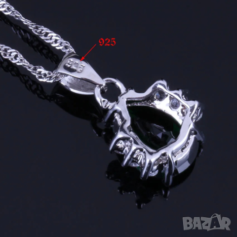 Сребърен комплект с кристали и изумруди, снимка 8 - Бижутерийни комплекти - 44886203