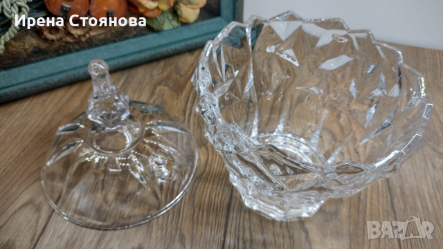 Голяма захарница или бонбониера с капак, кристалин., снимка 7 - Декорация за дома - 44872928