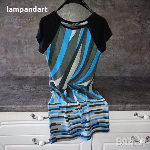 Дамска рокля в сиво, черно, синьо, снимка 3 - Рокли - 35078530