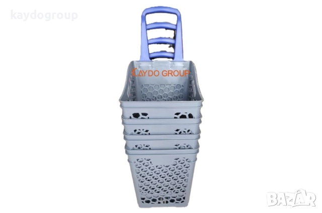  PVC кошница за пазаруване с колела,сива със синя дръжка 75 литра, снимка 5 - Оборудване за магазин - 44837946