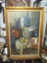 Голяма авторска испанска картина. Масло върху платно каширано на фазер. Подписана. Дървена стара рам, снимка 1