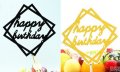 Happy Birthday златист черен квадрат мек брокатен топер надпис за украса рожден ден декорация, снимка 1 - Други - 28790495