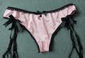 М розови сатенирани изрязани бикини/бразилиани с черни жартиери, снимка 6