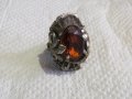 Старинен пръстен от бронз с голям камък и естествена патина за колекционери и ценители , снимка 1