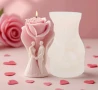 3D Младоженци двойка булка с роза сватба сватбен силиконов молд форма фондан шоколад гипс смола свещ, снимка 1