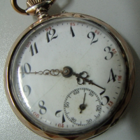 № 6154 стар френски джобен часовник   - REMONTOIR Sylindre   - сребърен с позлата   , снимка 2 - Антикварни и старинни предмети - 36437361