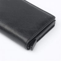 Кожен портфейл с държач за кредитни карти от алуминий с RFID защита - Черен, снимка 3 - Портфейли, портмонета - 39781440
