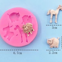 домашни селскостопански животни кон магаре прасе овца силиконов молд форма украса декор фондан торта, снимка 3 - Форми - 14340977