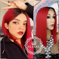 Lace Front LUXURY WIG Омбре Черно и Червено Перука Боб Стил Код 1085, снимка 1 - Аксесоари за коса - 26548202