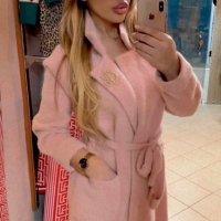 Розово палто ангора мохер кашмир, снимка 2 - Палта, манта - 39862743