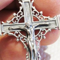 сребърен кръст разпятие Исус Христос, разпятие Христово, снимка 5 - Колиета, медальони, синджири - 32290893