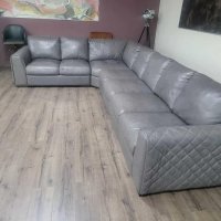 Голям сив кожен ъглов диван, снимка 9 - Дивани и мека мебел - 43290361