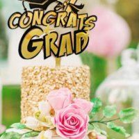 Congrats Grad Дипломиране Завършване черен пластмасов топер украса табела за торта, снимка 1 - Други - 33434684