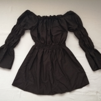 Дамска къса рокля с дълги буфан ръкави в черен цвят р-р S, снимка 12 - Рокли - 44863522