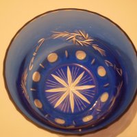  Синя Стара Бохемия Кристално Стъкло Купа, снимка 7 - Антикварни и старинни предмети - 35282724