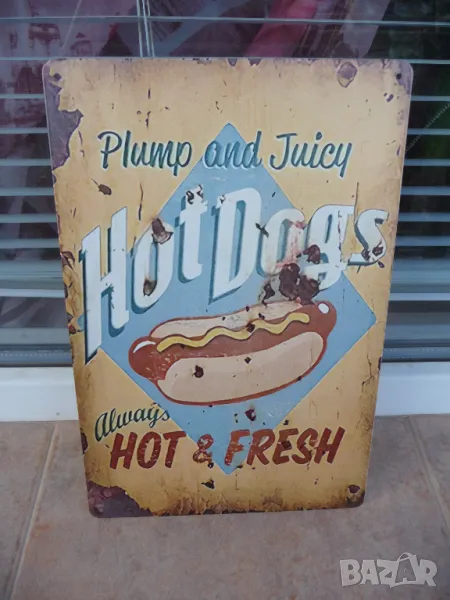 Метална табела хот дог топъл наденичка кренвир питка горчица кетчуп майонеза франзела, снимка 1