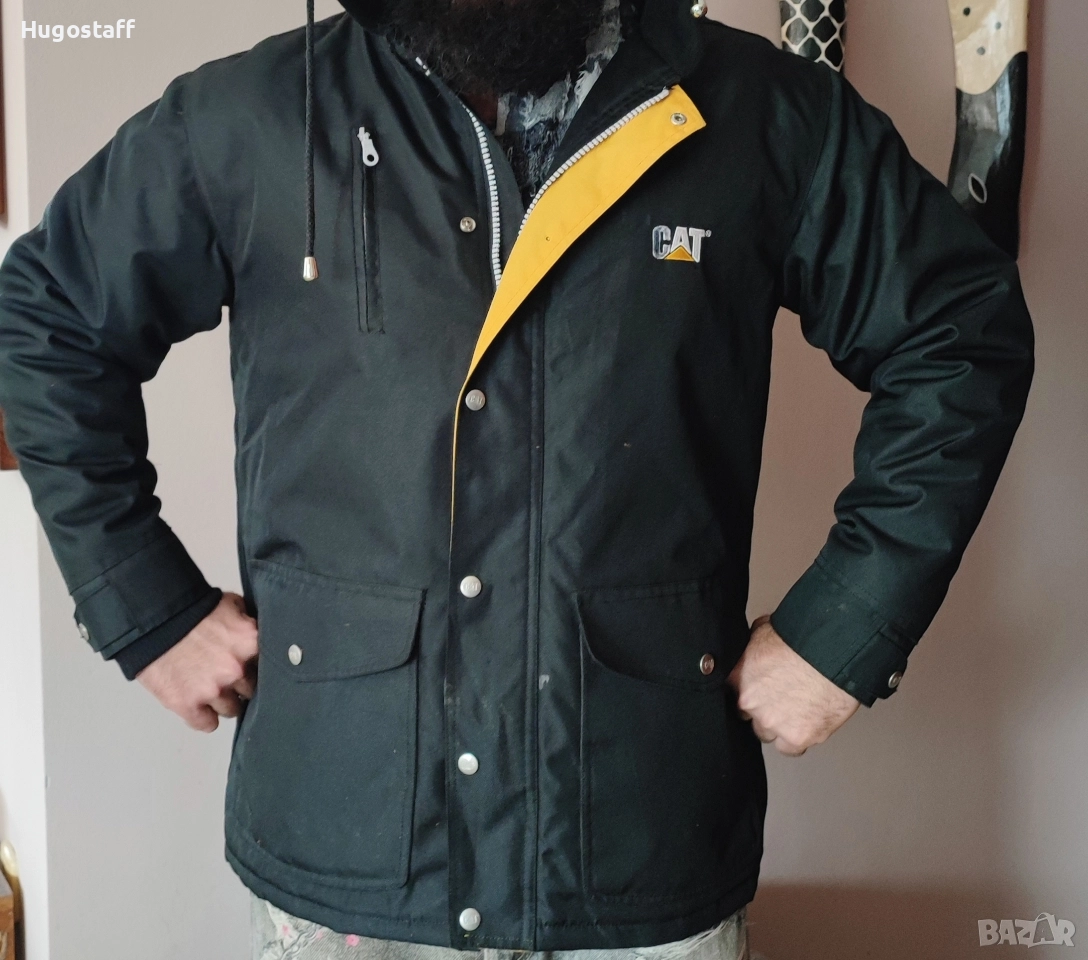 Мъжко черно качулка непромокаемо работно яке Caterpillar heavy duty (CAT)., снимка 1