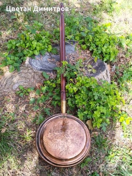 Антикварен меден нагревател за легло, снимка 1