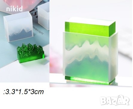  3D малък правоъгълник дълбок с вдлъбнатина имитация планина релеф силиконов молд форма украса смола, снимка 1