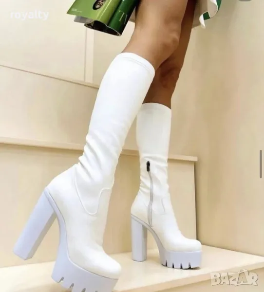 Ботуши на ток - бяла кожа, снимка 1