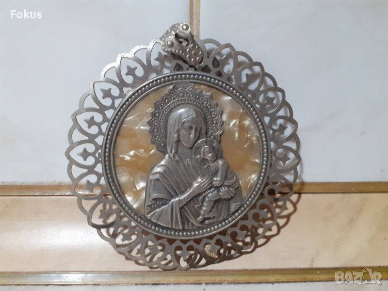 Панагия богородица медальон икона религия метална, снимка 1