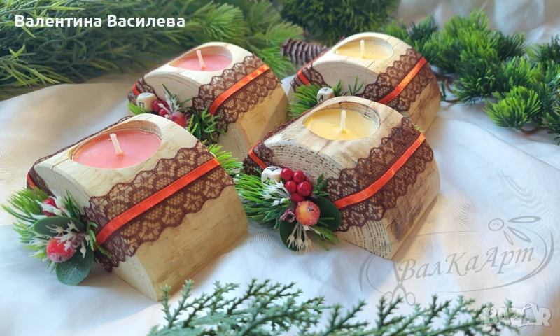 Ръчно изработени коледни свещници, снимка 1