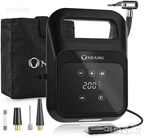 Преносим въздушен компресор OneAmg, помпа за автомобилни гуми, 12 V дигитален, снимка 1