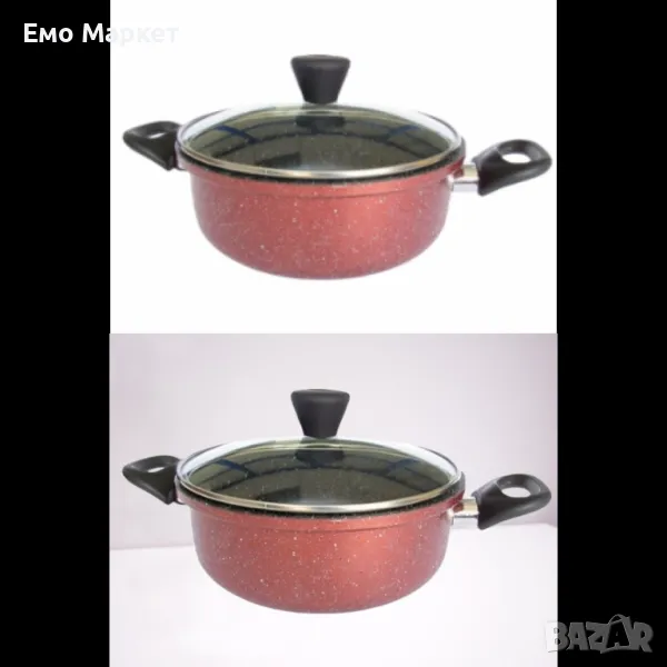 Тенджера Rosberg R51318G22, 22/24/26 см., Мраморно покр., Индукция, Бордо меланж, снимка 1