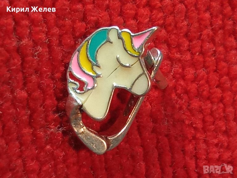 ЕМАЙЛИРАНА СРЕБЪРНА ОБЕЦА с ЕДНОРОГ СРЕБРО 925 АНГЛИЯ МОМИЧЕШКИ НАКИТ АРТ БИЖУ ОБИЦА ОБЕЧКА 43846, снимка 1