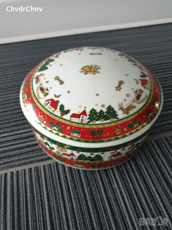 Maebata 16см/японска коледна порцеланова бонбониера-бижутерка-кутия с капак, снимка 1