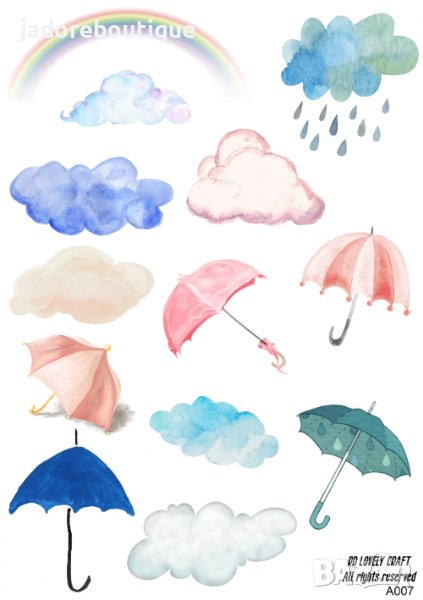 Скрапбук стикери за декорация планер rainy day облаци самозалепващ лист А5 , снимка 1