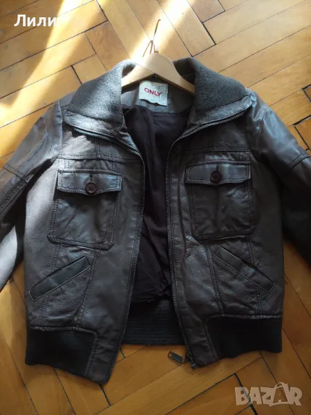 Кафяво кожено яке - бомбър , снимка 1