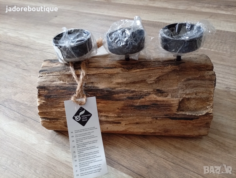 Ръчно изработен дървен свещник за три свещи, снимка 1