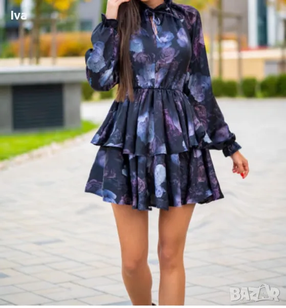 Намалена. Сатенена рокля от шифон с дълъг ръкав  Alessa в S,M,L размери, снимка 1