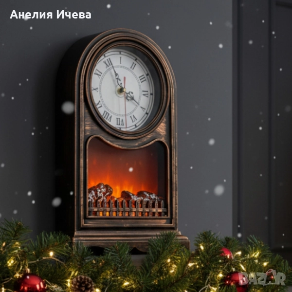 Винтидж настолен часовник с LED камина , снимка 1