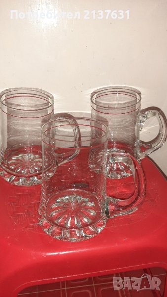 НОВИ  ! 3 броя СТЪКЛЕНИ  ХАЛБИ с дръжка- 0.500 мл, снимка 1