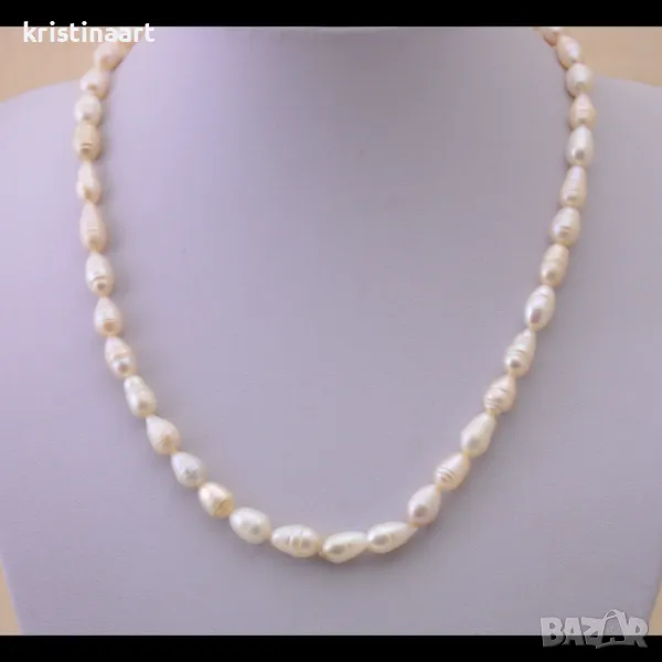 Колие от естествени бели перли тип ориз,47см, снимка 1