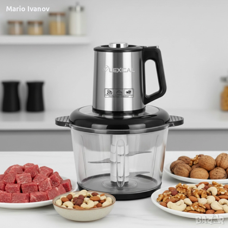 Електрически чопър Lexical LCH-1970 с неръждаем корпус и стъклена купа, снимка 1