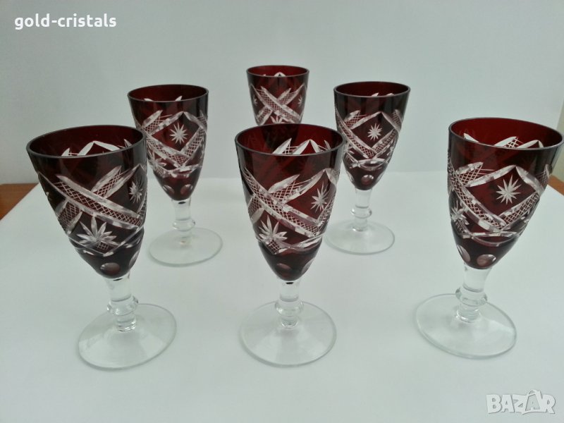 кристални чаши с гарафа червен цветен кристал, снимка 1