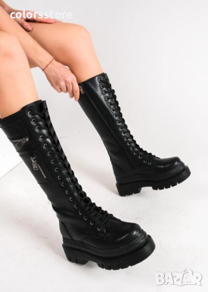 Ботуши на платформа - черна кожа - MKS10, снимка 1