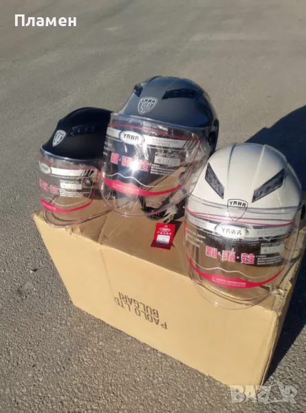 Шлем, каска за мотор скутер мотопед с визьор и спойлер YAWA сива, черна, бяла, снимка 1