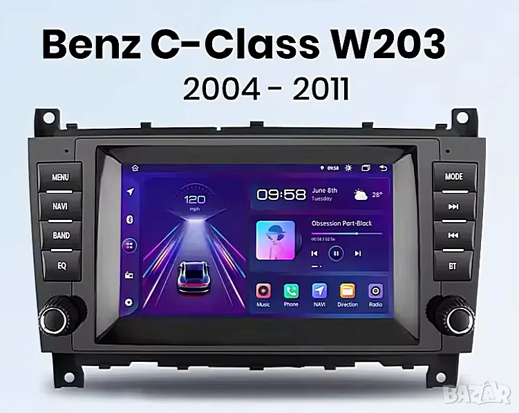 Мултимедия, Двоен дин, за Mercedes C Class, W203, W209, с Android, C220, C320, CLK, C220, Навигация , снимка 1