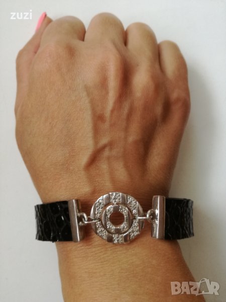 Гривна с кожа , сребро 925 , снимка 1