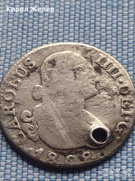 Сребърна монета 2 реала 1808г. Карлос четвърти Мадрид Испания 13629, снимка 1