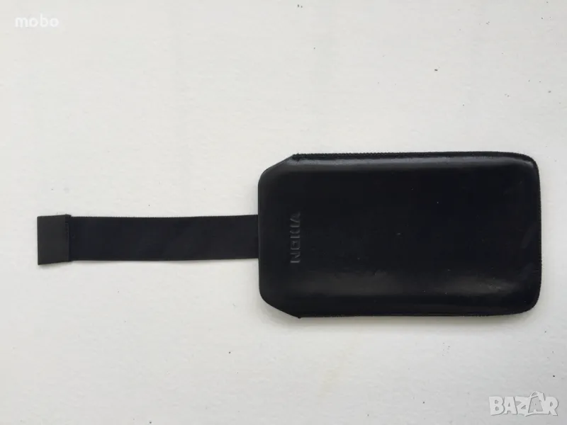 Нов калъф-джоб с издърпване за телефони Нокиа, цвят черен, естествена кожа, инкростиран надпис Nokia, снимка 1