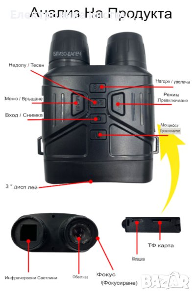 12-мегапикселов инфрачервен професионален бинокъл за нощно виждане, снимка 1