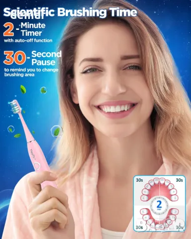 Звукова четка за зъби с 8 глави и 5 режима, 120 дни живот на батерията, 50 000 VPM, кутия и стойка, снимка 7 - Други - 49405600