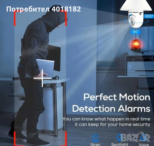 wi fi единична камера тип крушка, снимка 2 - Камери - 53579901